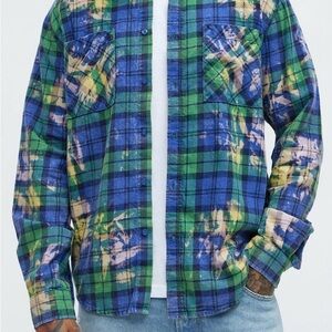 Fashion Nova Blue and Green Plaid Casual Button Down Shirt